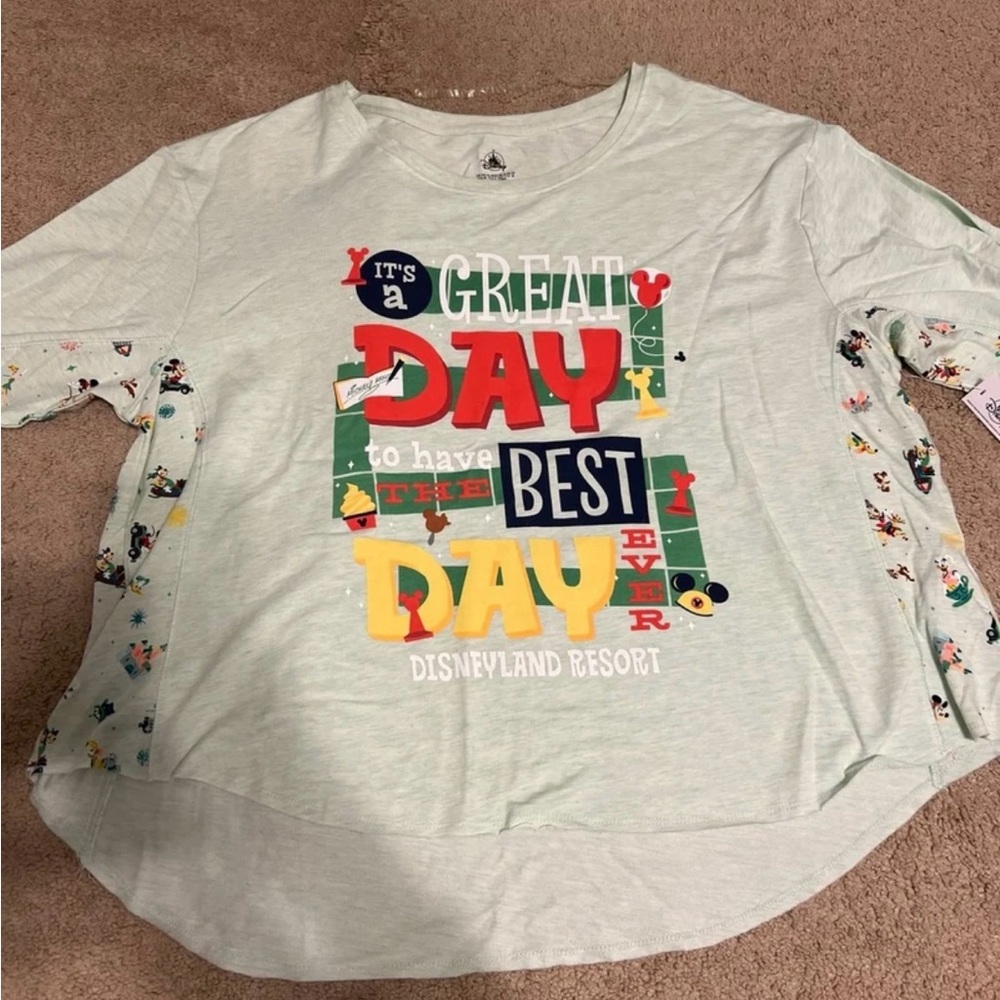 Disney Green and Gray Long Sleeve Tee with Graphic Design
